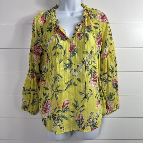 LOFT Tops - Women's LOFT Blouse Shirt Long Sleeve Yellow Floral Print sz S